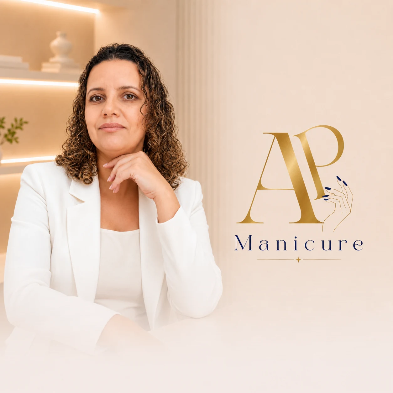 Ana Paula, manicure em Rio das Ostras, ao lado da identidade AP Manicure